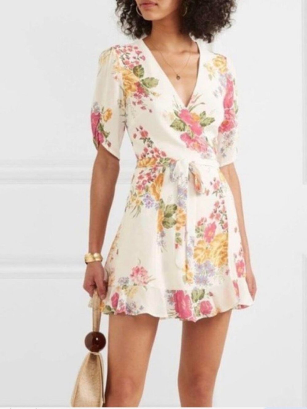 Reformation Monica Floral Print Crepe Wrap Dress